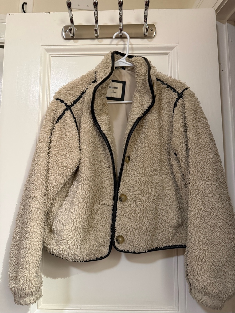 Hollister Cream Sherpa Jacket with Black Trim